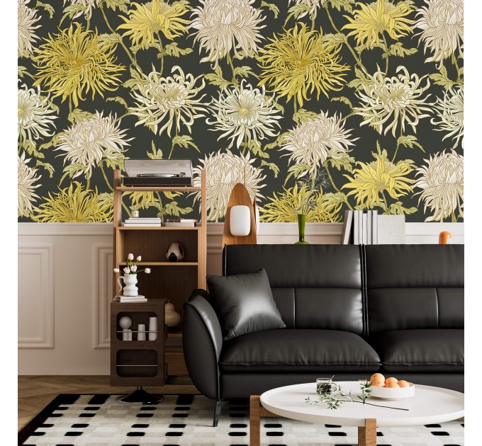 Floral wallpaper large chrysanthemums flowers