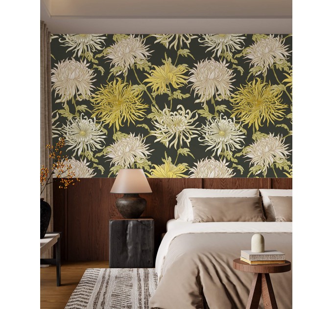 Floral wallpaper large chrysanthemums flowers