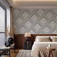 Modern geometric wallpaper, Art Deco statement accent wall