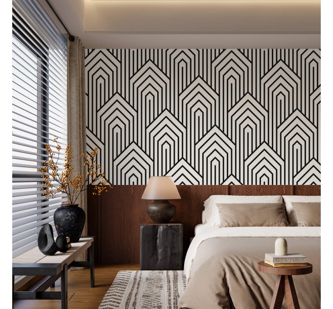 Modern geometric wallpaper, Art Deco statement accent wall