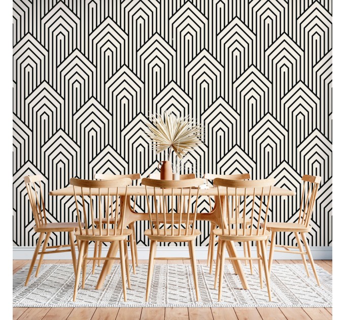 Modern geometric wallpaper, Art Deco statement accent wall