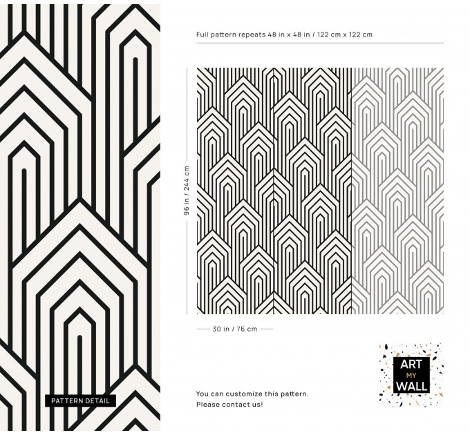 Modern geometric wallpaper, Art Deco statement accent wall