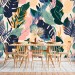 Tropical botanical wallpaper, colorful leaf design