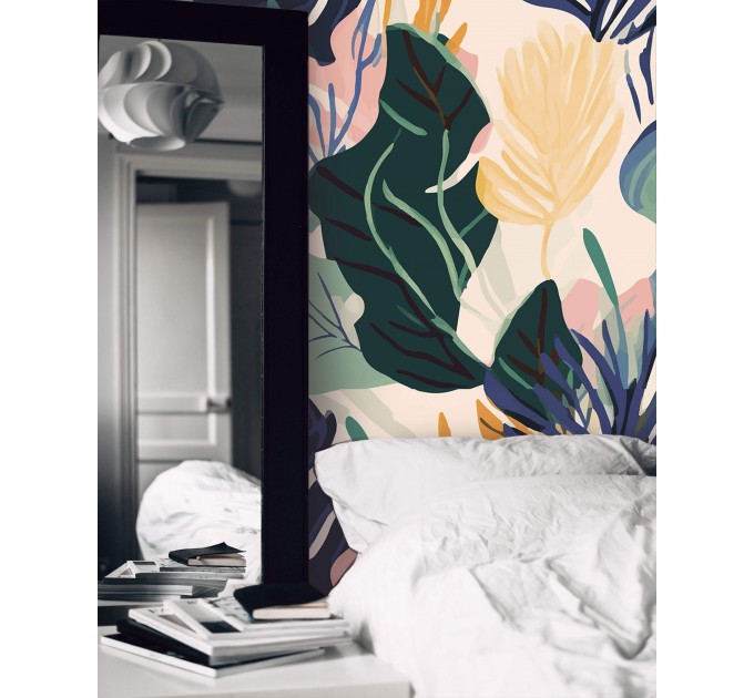 Tropical botanical wallpaper, colorful leaf design