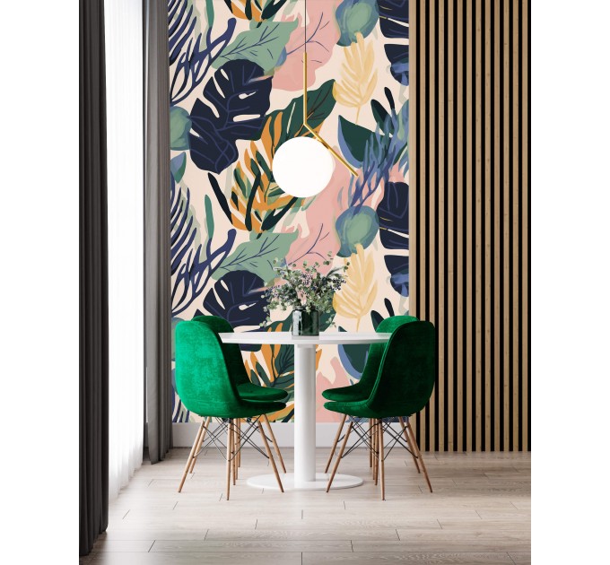 Tropical botanical wallpaper, colorful leaf design
