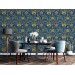 Vintage floral wallpaper, blue botanical pattern
