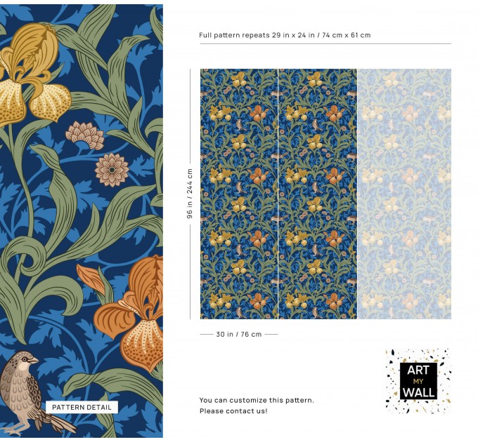 Vintage floral wallpaper, blue botanical pattern