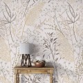 Botanical wallpaper neutral leaves and herbs