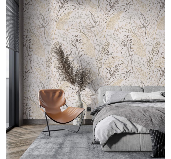Botanical wallpaper neutral leaves and herbs