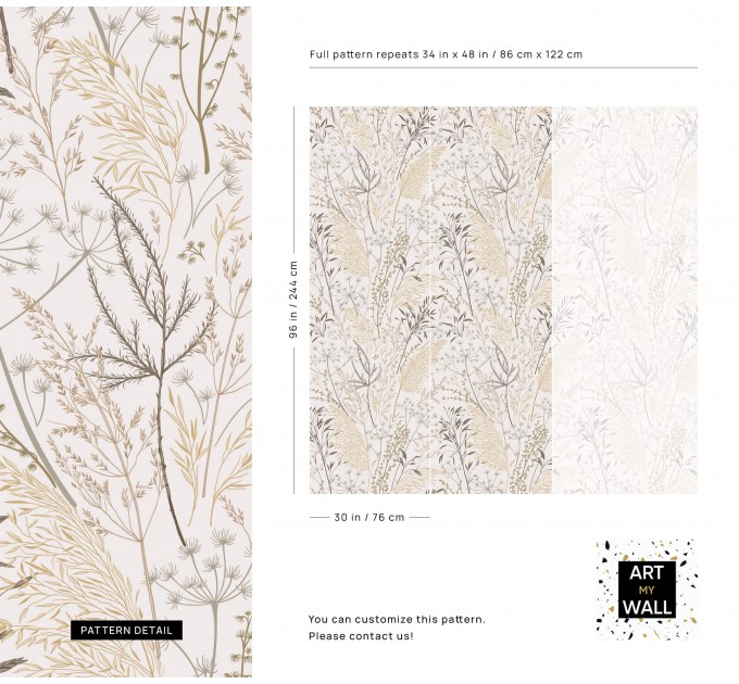 Botanical wallpaper neutral leaves and herbs