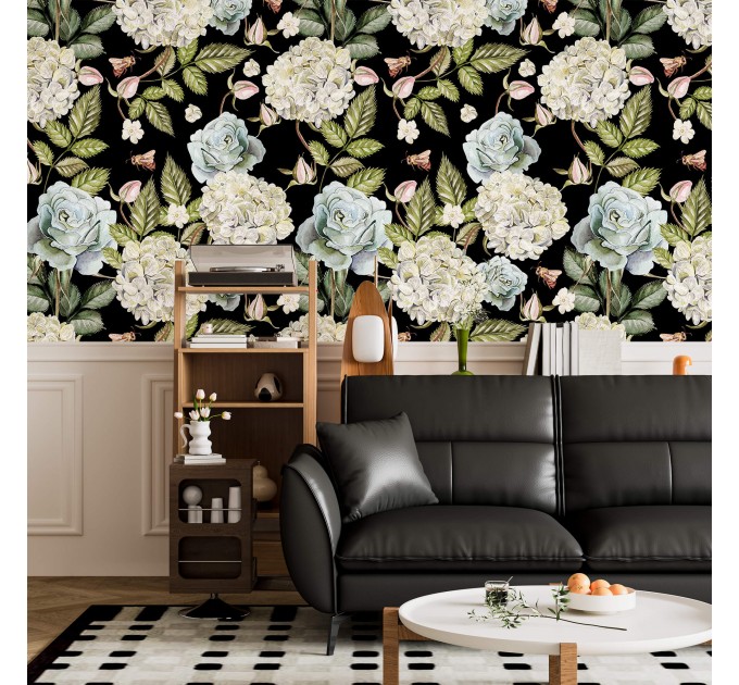 Dark floral wallpaper large watercolor flowers