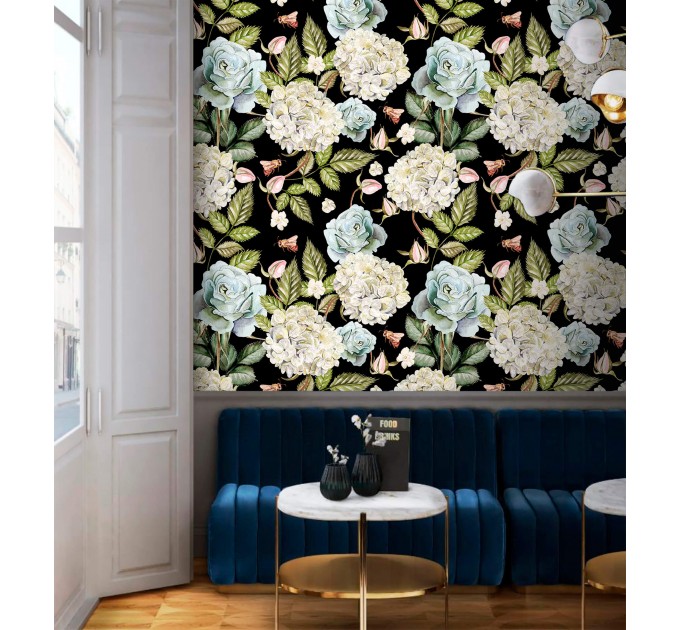 Dark floral wallpaper large watercolor flowers