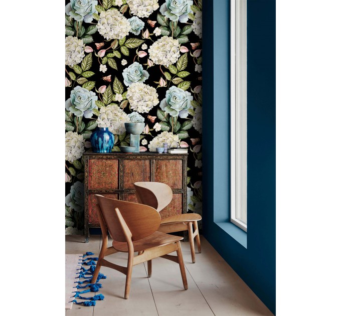 Dark floral wallpaper large watercolor flowers