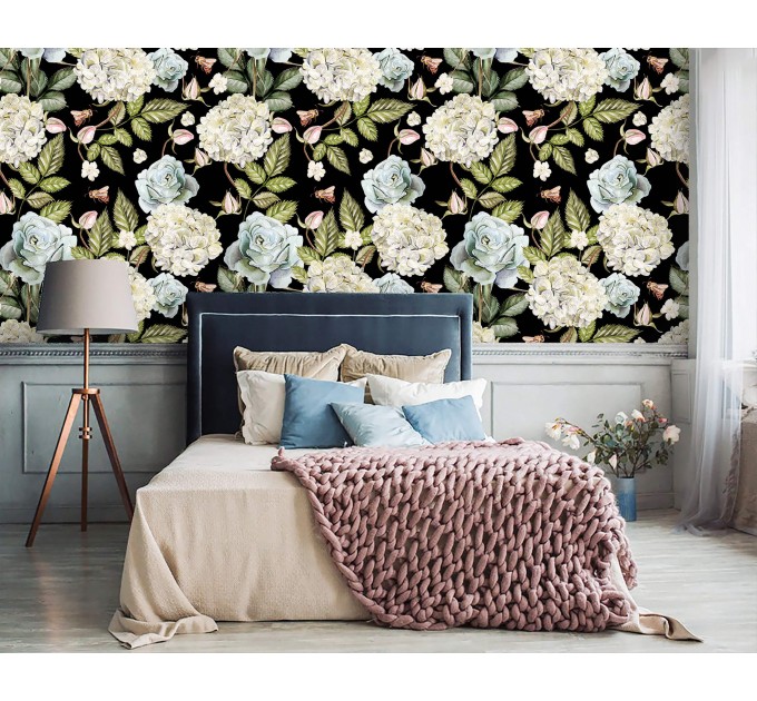 Dark floral wallpaper large watercolor flowers