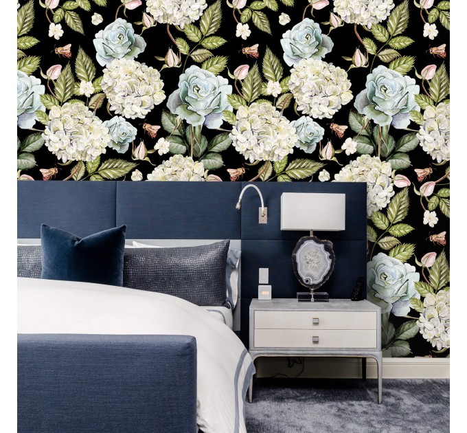 Dark floral wallpaper large watercolor flowers