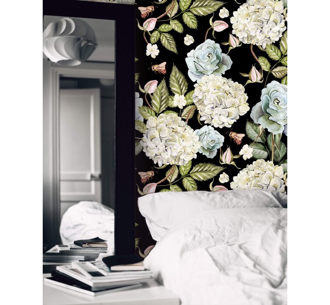 Dark floral wallpaper large watercolor flowers