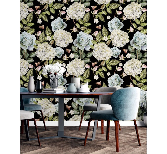 Dark floral wallpaper large watercolor flowers