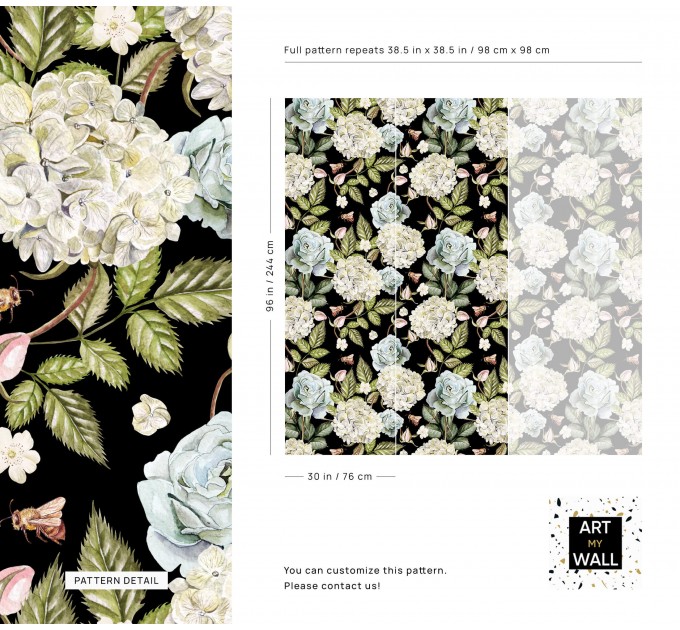 Dark floral wallpaper large watercolor flowers