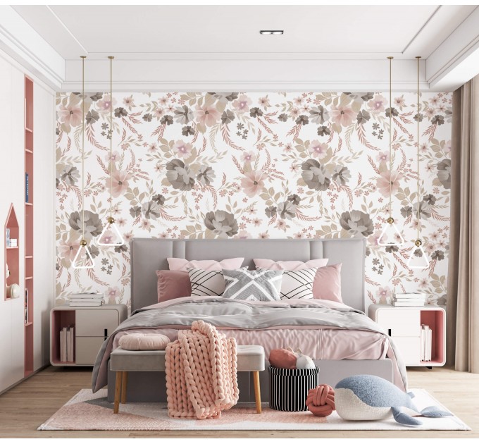 Pastel floral wallpaper Baby girl nursery accent wall