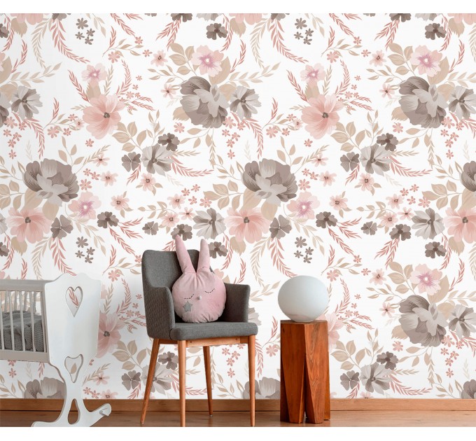Pastel floral wallpaper Baby girl nursery accent wall