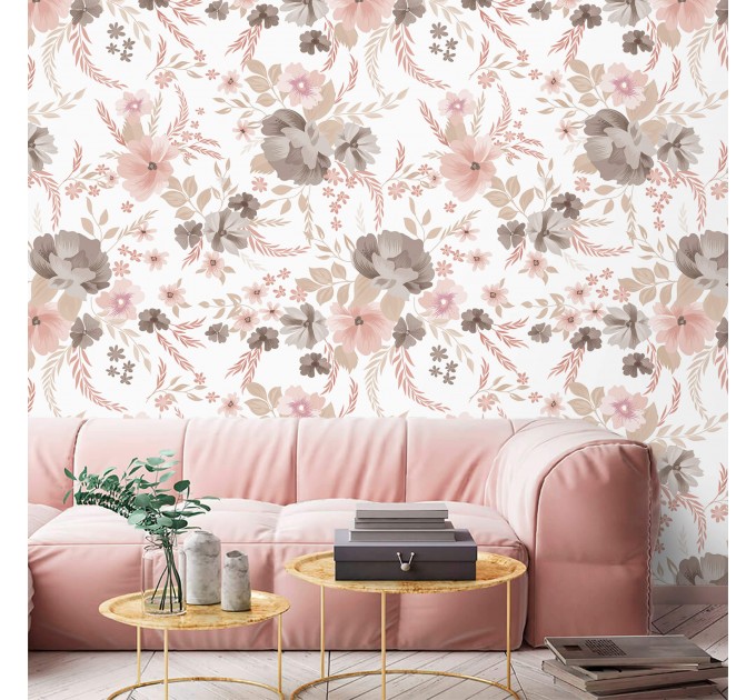 Pastel floral wallpaper Baby girl nursery accent wall