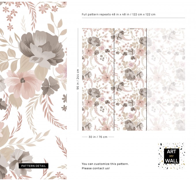 Pastel floral wallpaper Baby girl nursery accent wall