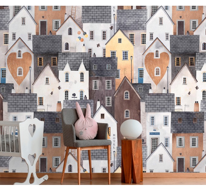 Kids wallpaper houses, baby room decor