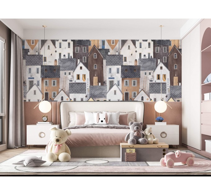 Kids wallpaper houses, baby room decor