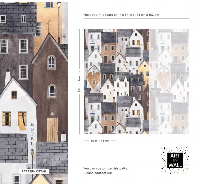 Kids wallpaper houses, baby room decor