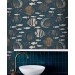 Nautical wallpaper fish, dark marine accent wall