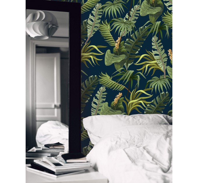 Tropical wallpaper, lush greenery, palm leaves