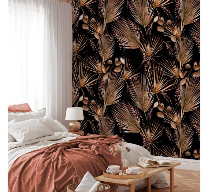 Tropical dark wallpaper palm leaves