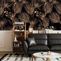 Tropical dark wallpaper palm leaves