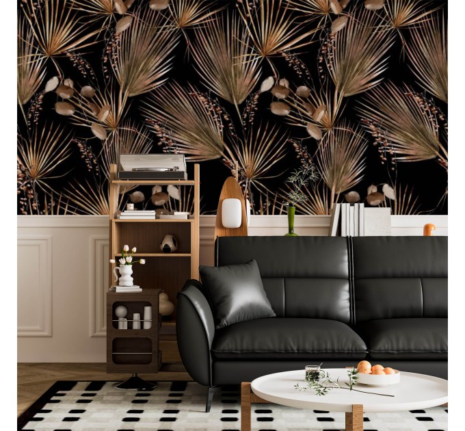 Tropical dark wallpaper palm leaves