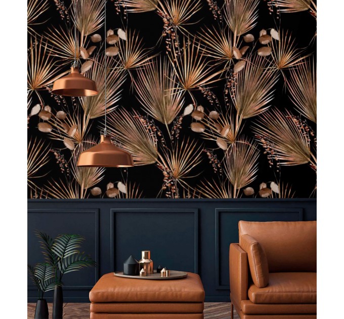 Tropical dark wallpaper palm leaves