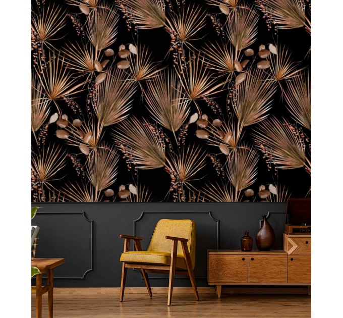 Tropical dark wallpaper palm leaves