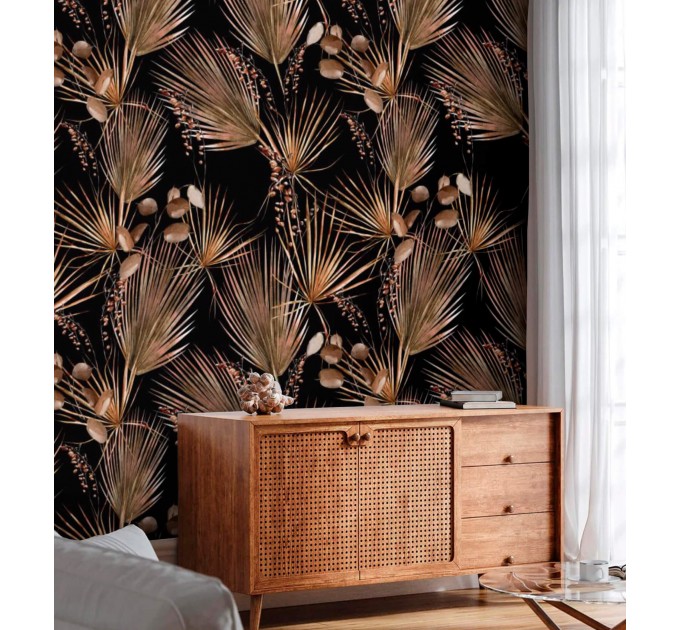 Tropical dark wallpaper palm leaves
