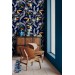 Dark blue tropical wallpaper with birds maximalist style