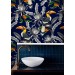 Dark blue tropical wallpaper with birds maximalist style