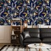 Dark blue tropical wallpaper with birds maximalist style