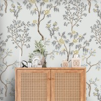 Vintage style Chinoiserie wallpaper blooming trees