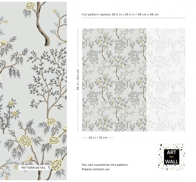 Vintage style Chinoiserie wallpaper blooming trees