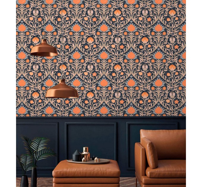 Botanical vintage wallpaper leaves and flowers