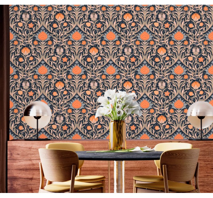 Botanical vintage wallpaper leaves and flowers