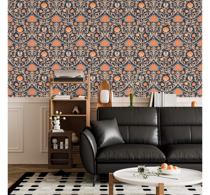 Botanical vintage wallpaper leaves and flowers