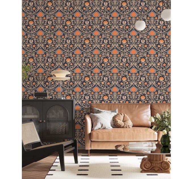 Botanical vintage wallpaper leaves and flowers