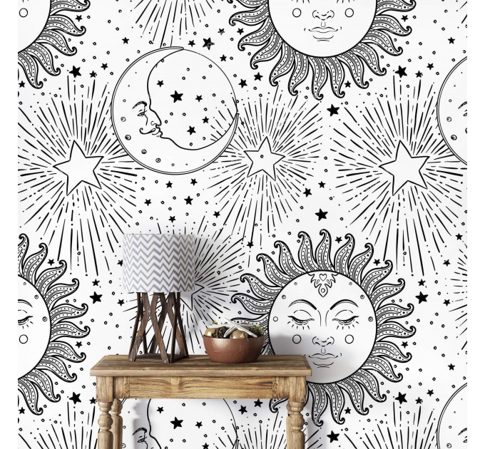 Celestial wallpaper sun and moon Boho chic style