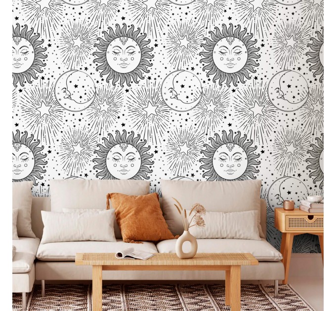 Celestial wallpaper sun and moon Boho chic style