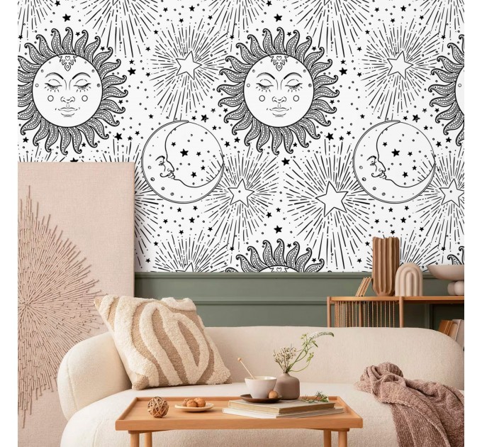 Celestial wallpaper sun and moon Boho chic style