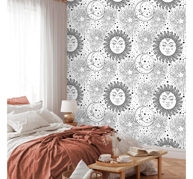 Celestial wallpaper sun and moon Boho chic style